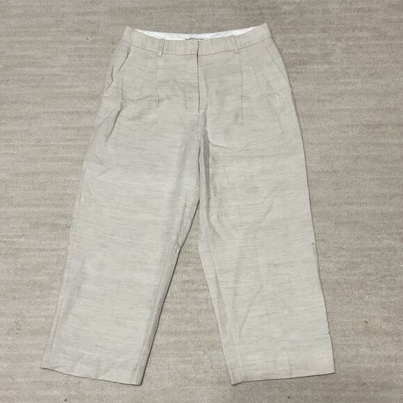 Aritzia Womens The Effortless Pant Linen Cropped Natural Ecru Size 12 $148 - Picture 2 of 12